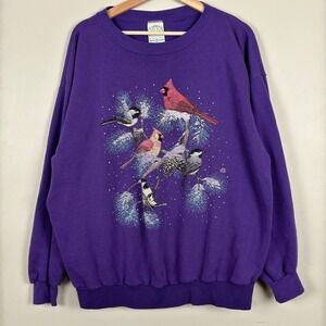 Vtg Cotton Grove Women Crewneck XL Cardinal Chickadee Birds USA 1992 Retro